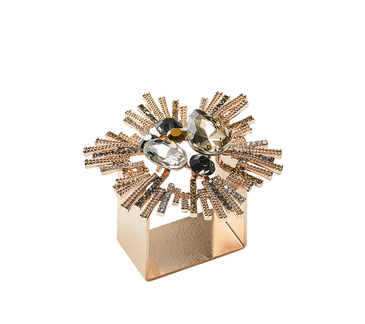 Kim Seybert Bijoux Napkin Ring in Champagne & Crystal, Set of 4 in a Gift Box