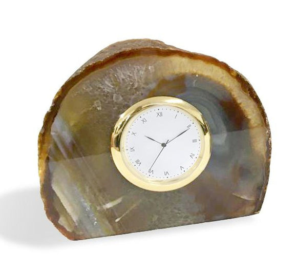 Pedra Clock, Natural Agate & Gold