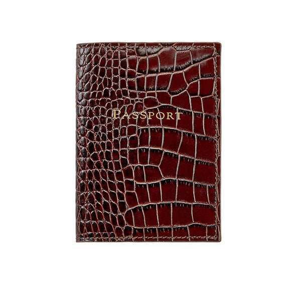 Passport Cover Brown Crocodile Printed Leather