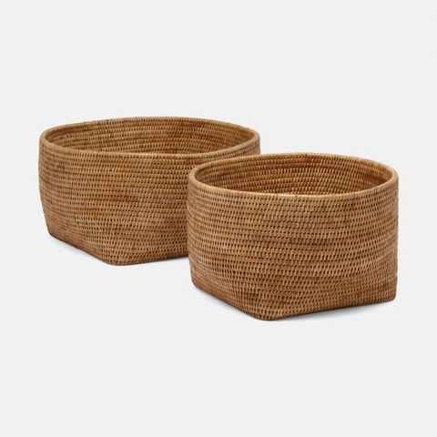 Kazan Round Nested Basket, Natural Rattan S/2