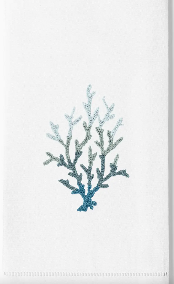 Coral Knot Blue Linen Hand Towel