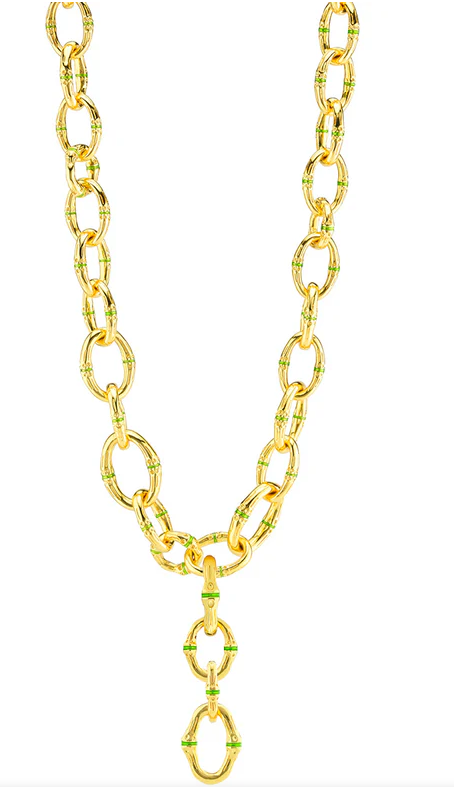 Bangkok Bamboo Link Necklace, 18" - Gold/Green Enamel