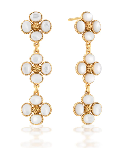 Berry Clover Linear Earrings- MOP