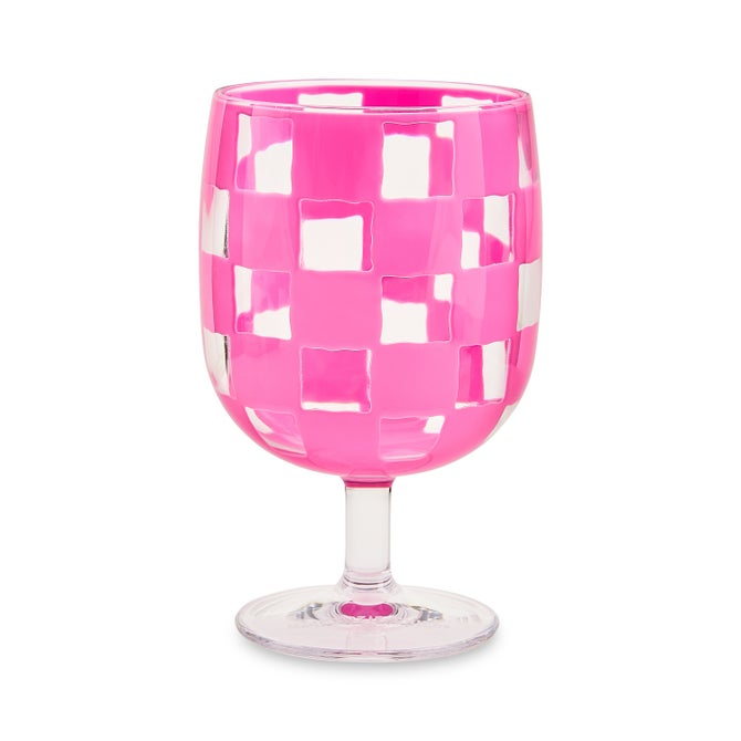 Pink Check Acrylic Water Goblets, Set Of 4