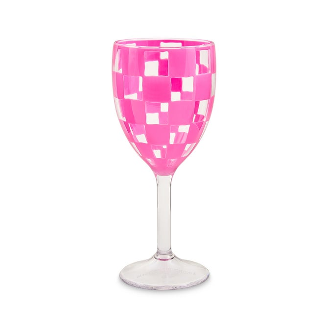 Pink Check Acrylic Wine Goblets, Set Of 4