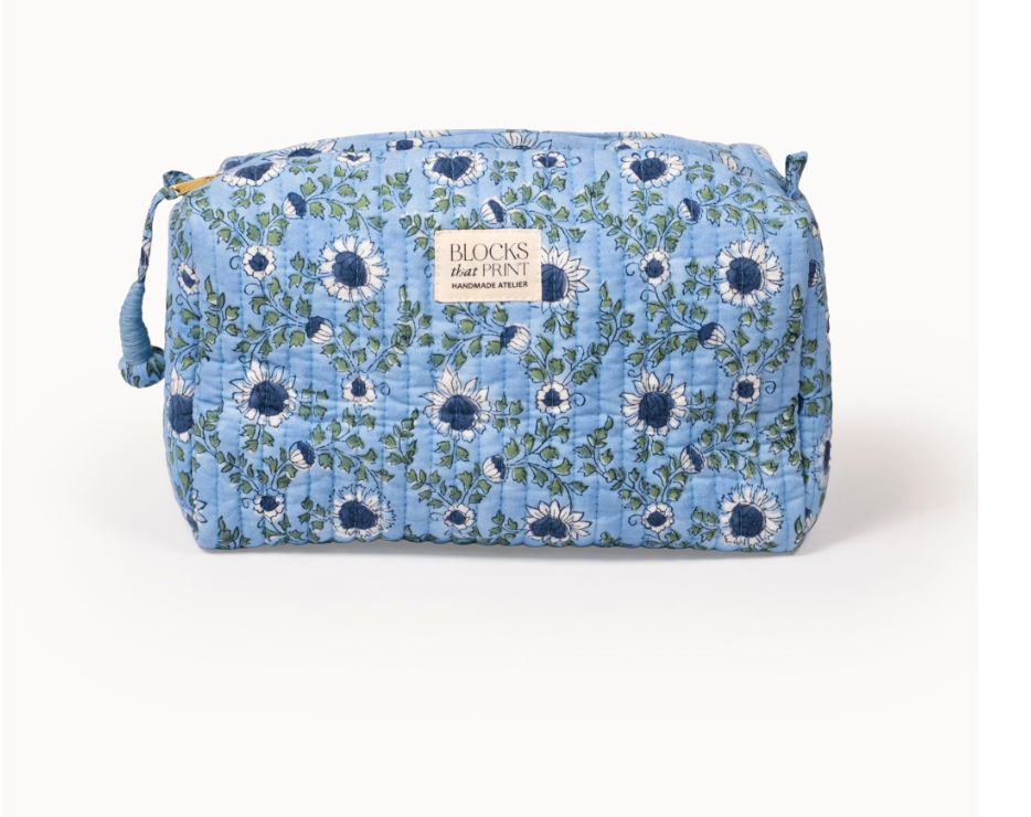 Large Quilted Travel Pouch-Ocean Blue