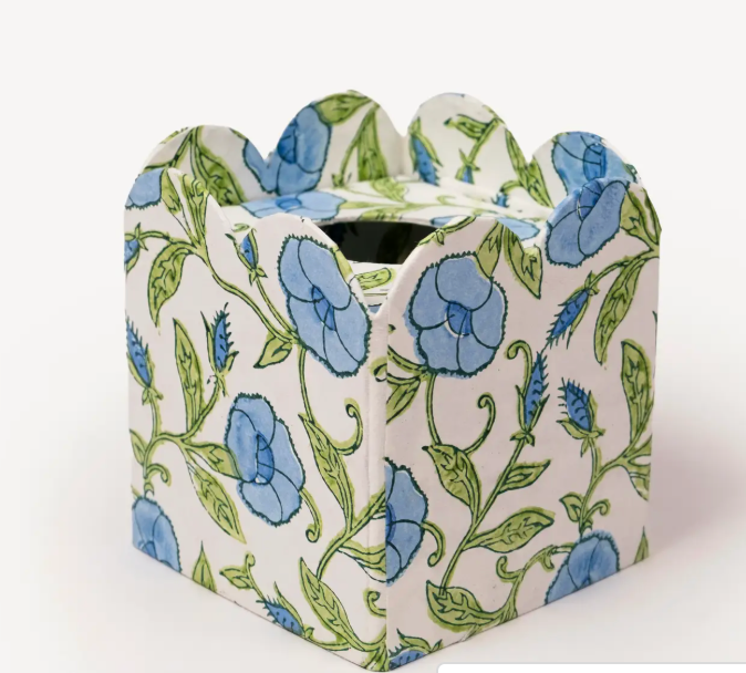 Collapsible Block Print Tissue Box- Inaya Powder Blue