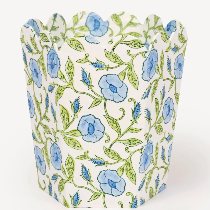 Collapsible Block Print Storage/Wastebasket- Inaya Powder Blue