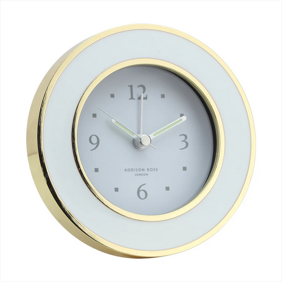 White Enamel & Gold Alarm Clock