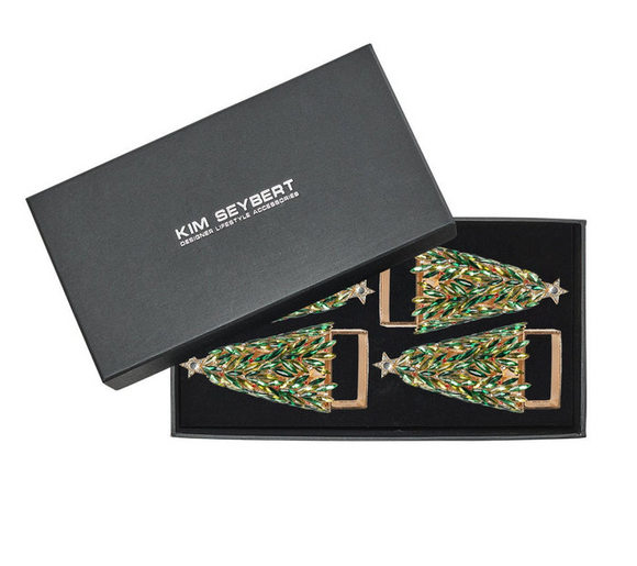 Kim Seybert Bejeweled Xmas Napkin Ring in Red, Green & Gold, Set of 4 in a Gift Box