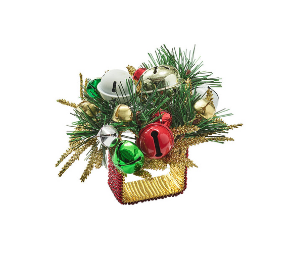 Kim Seybert Jingle Bells Napkin Ring in Green, Red & Gold