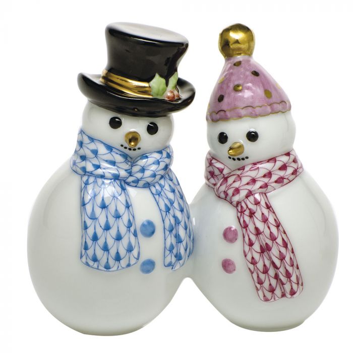 Herend Snowman Couple Rust Key Lime