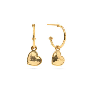 Love Hoop Earrings w/ Heart Charm - Gold