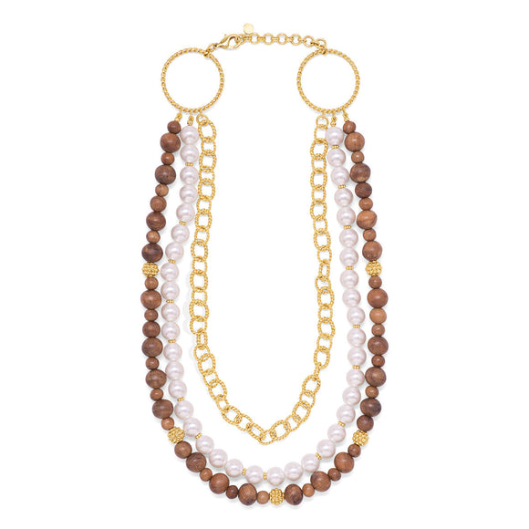 Earth Goddess Baroque Necklace w/ Teak/Pearls