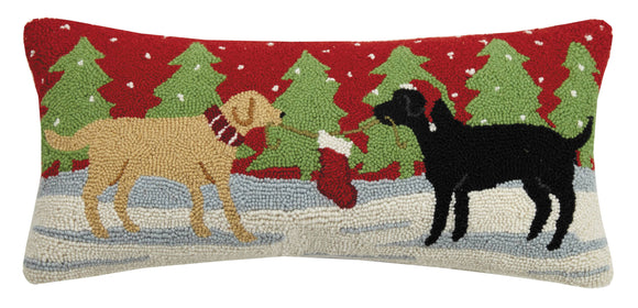Playful Christmas Dogs Hook Pillow
