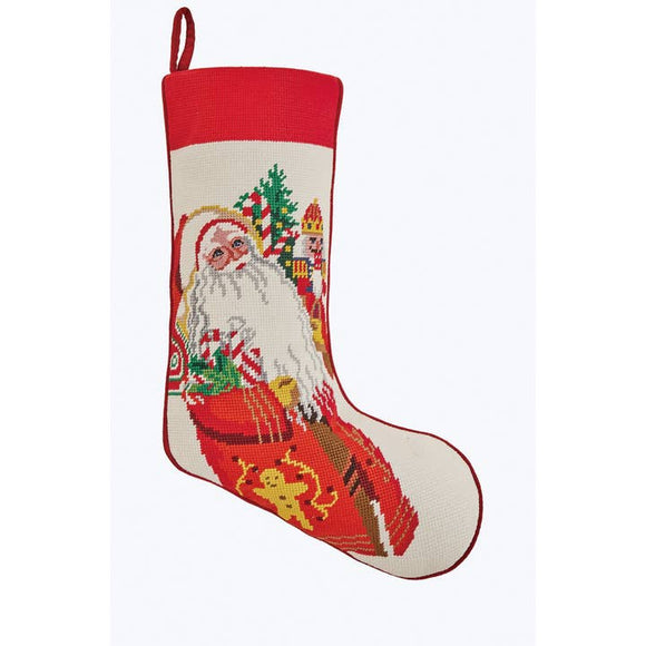 Jolly Christmas Embroidered Needlepoint Stocking