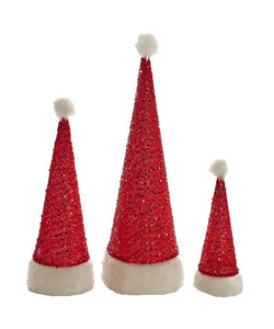 Red Sequined Santa Hat Cone Tree
