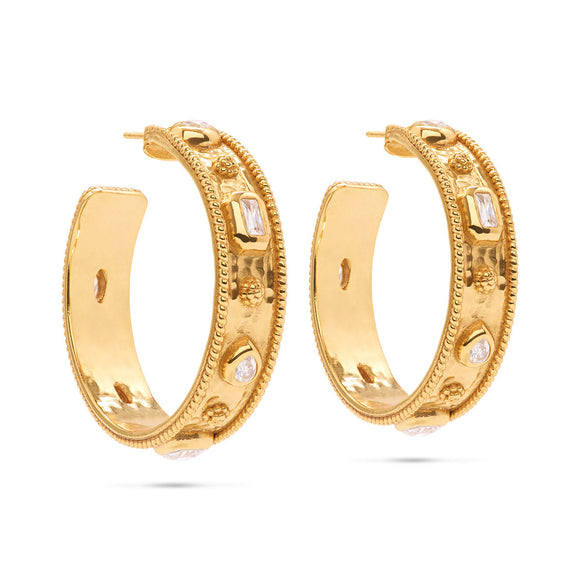Berry Hammered Hoops - Gold/Cubic Zirconia