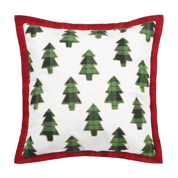 Plaid Trees Applique Embroidered Pillow - Christmas