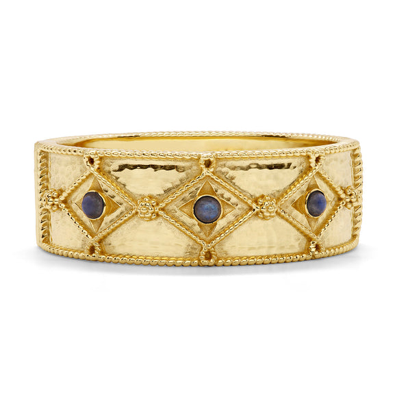 Victoria Hinged Bangle in Hammered Gold/Blue Labradorite