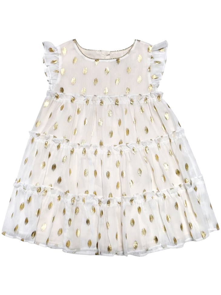 Celeste Gold Dots Chiffon Tier Dress