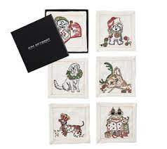 Kim Seybert Xmas Pack Cocktail Napkins in White & Multi, Set of 6 in a Gift Box