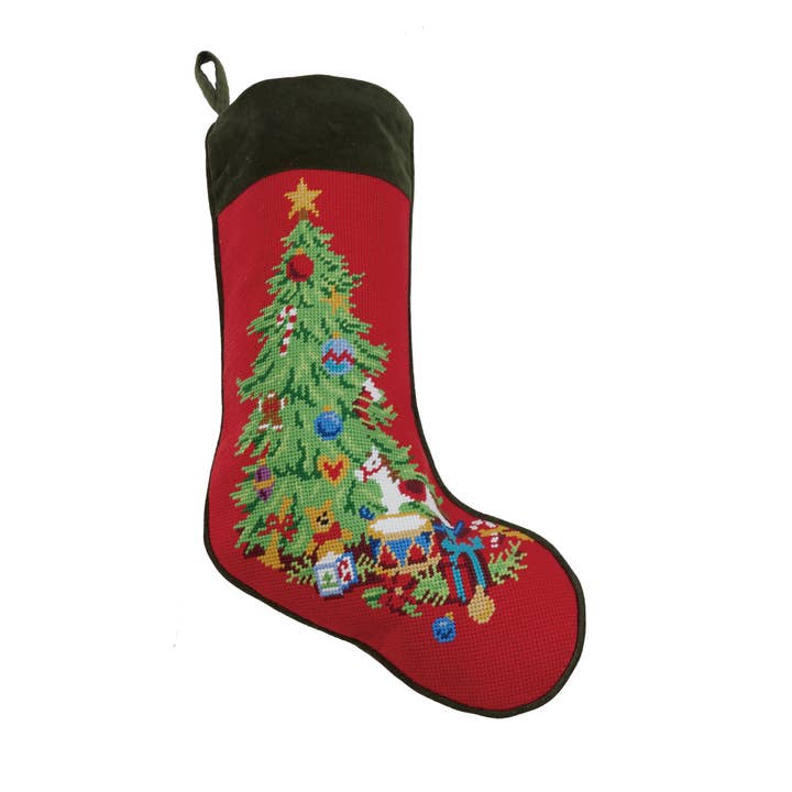 Christmas Tree Embroidered Needlepoint Stocking