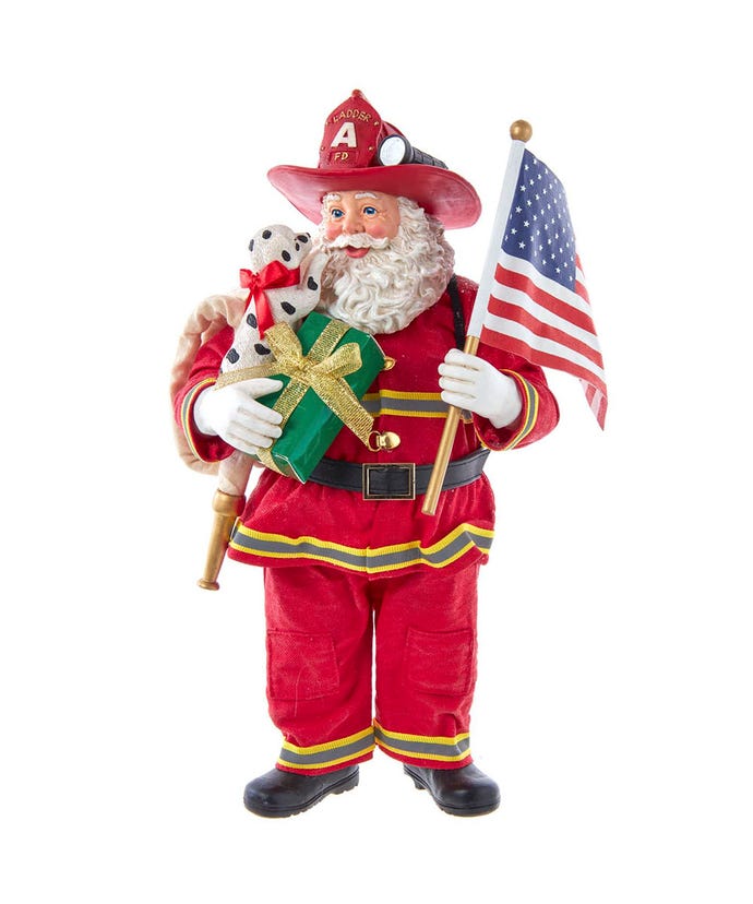 10.5" Fabriché Fireman With American Flag Santa