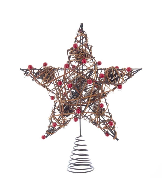 12" Brown Star With Berries Tree Topper