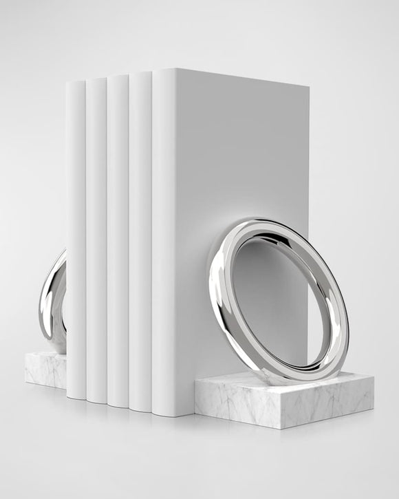 Ring Bookends Marble & Silver, Set of 2