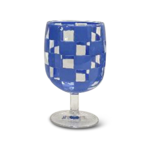 Blue Check Acrylic Water Goblets, Set Of 4