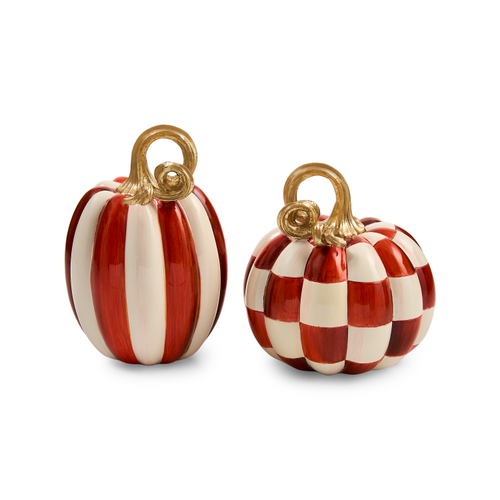 Paprika Check And Stripe Petite Pumpkins, Set Of 2