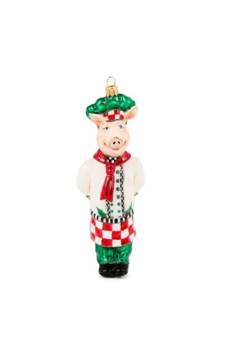 Check It Out Chef Pig Glass Ornament
