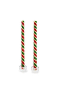 Ribbon Red & Green Dinner Candles, Set Of 2