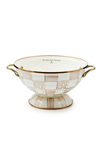 Mocha Check Large Colander