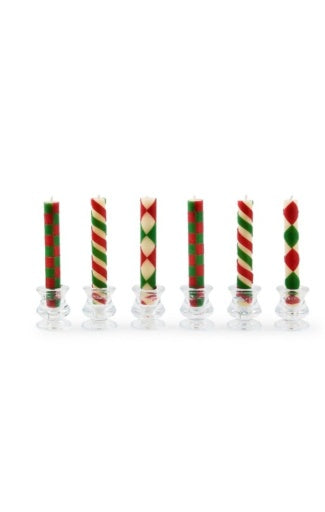 Mini Red & Green Dinner Candles, Set Of 6