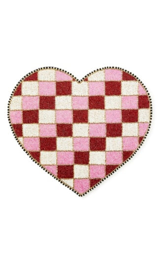 Red And White Check Heart Shaped Placemat