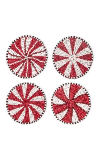 Peppermint Beaded Coasters, Set Of 4