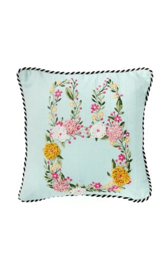 Floral Bunny Embroidered Throw Pillow