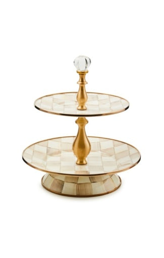 Mocha Check Two Tier Sweet Stand