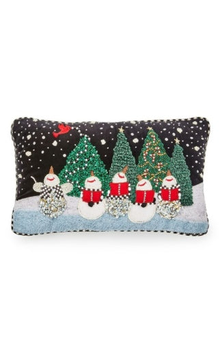Caroling Snowmen Beaded Lumbar Pillow