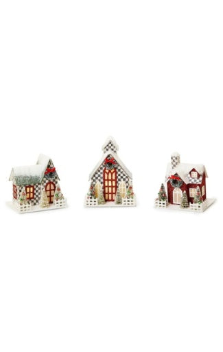 Cozy Christmas Illuminated Mini Paper Houses, Set Of 3