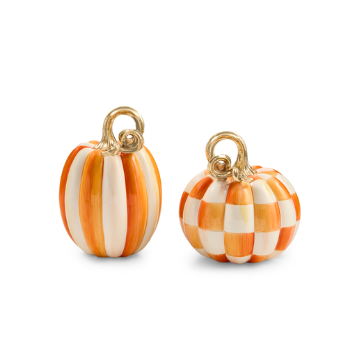 Orange Check And Stripe Petite Pumpkins, Set Of 2