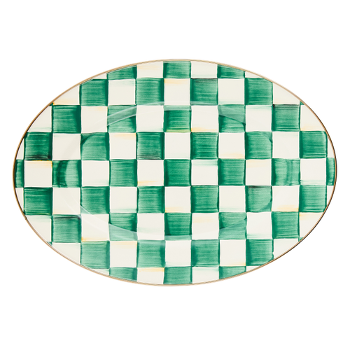 Mackenzie Childs Emerald Check Small Oval Platter