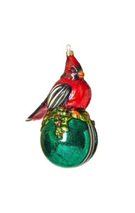 Cozy Cardinal On Ball Glass Ornament