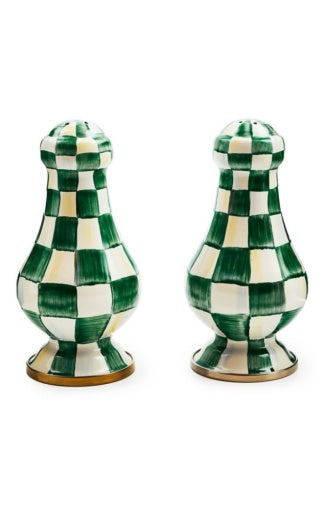 Emerald Check Large Salt & Pepper Shakers