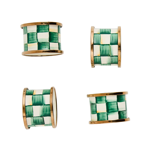Mackenzie Childs Emerald Check Napkin Rings, Set Of 4