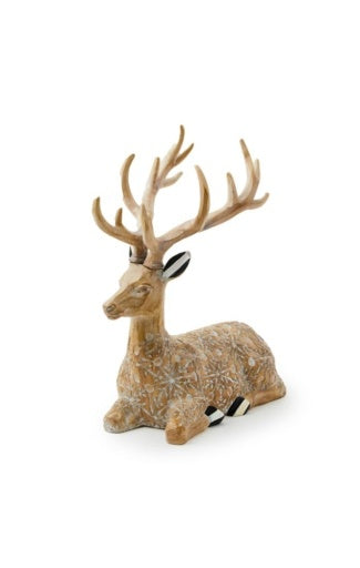 Farmhouse Holiday Resting Block Print Deer Figurine