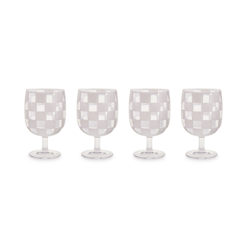 White Check Acrylic Water Goblets, Set Of 4