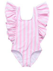 Pink Stripe Wide Frill Swimsuit